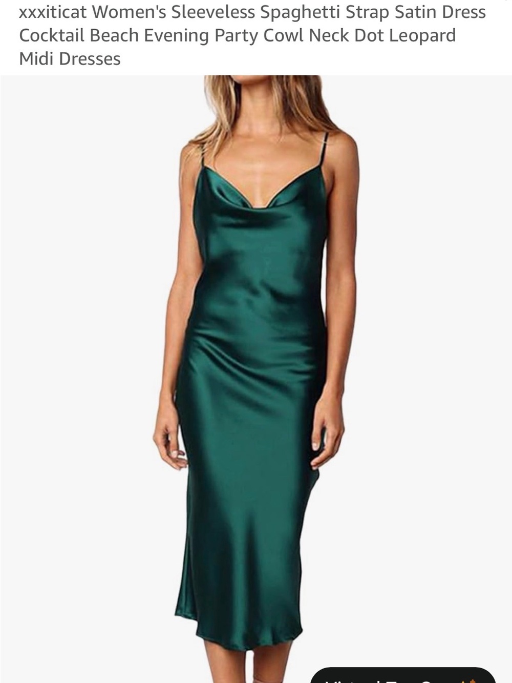 Emerald Green Satin Cowl Neck Slip Dress - Women